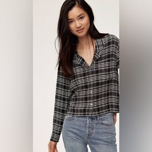 Wilfred Free Black and White Plaid Blouse Button Up Medium